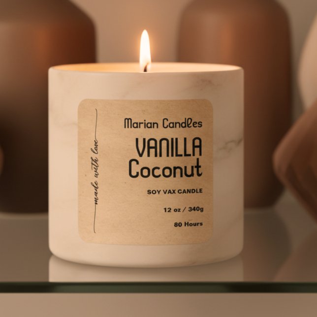 Script kraft Personalisiert Candle Label Quadratischer Aufkleber (Von Creator hochgeladen)