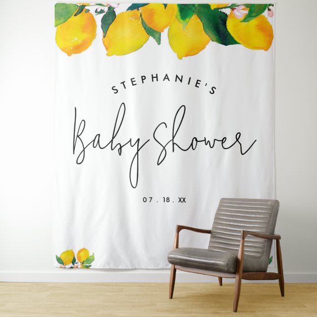 Script Lemon Baby Shower Foto Stand Hintergrund Wandteppich (Beispiel)