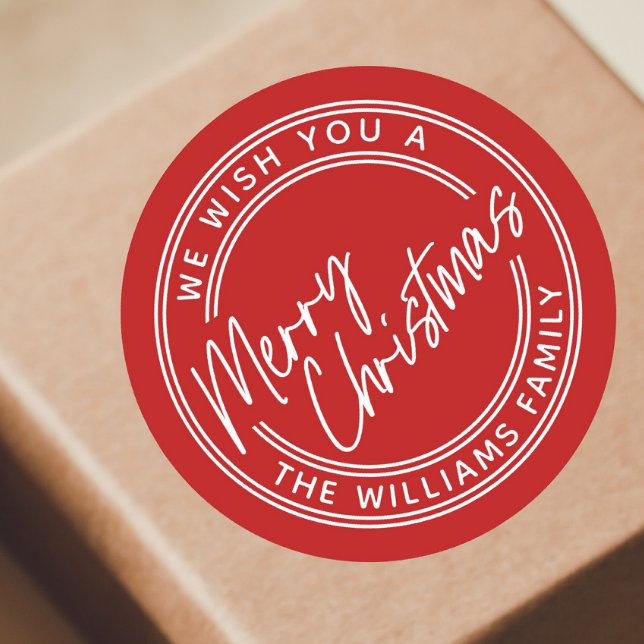 Script Lettering Frohe Weihnachten Runder Aufkleber (Simple hand lettered script merry christmas gift tag.)