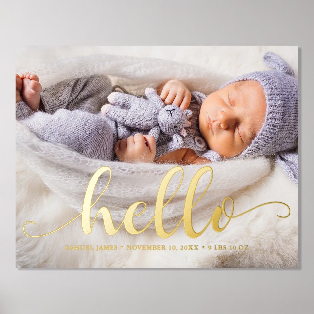 Script Letting "Hello" Baby Foto Foliendrucke (Vorderseite)