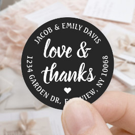 Script-Liebe & Dank Black & White-Rücksendeadresse Runder Aufkleber