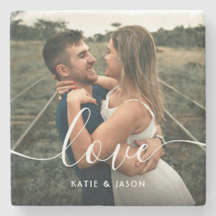 Script-Liebe-Hochzeitsszenario-Foto Steinuntersetzer