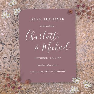 Script Mauve Wedding Save the Date Card Postkarte