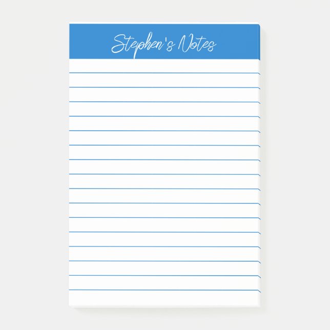 Script Medium Blue Lined Personalisiert Post-it Klebezettel (Vorderseite)