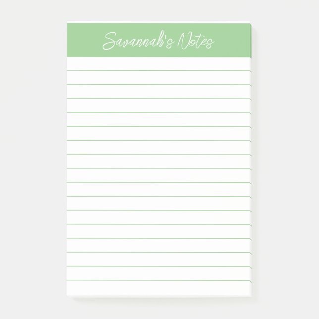 Script Medium Sage Green Lined Personalized Post-it Klebezettel (Vorderseite)