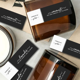 Script Medium Thin Black & White Candle Label Etiketten
