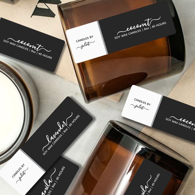 Script Medium Thin Black & White Candle Label Etiketten (Von Creator hochgeladen)