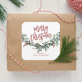 Script Merry Christmas Watercolor Quadratischer Aufkleber