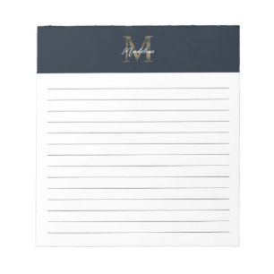 Script Metallic Navy Blau Gold Monogramm Liniiert Notizblock