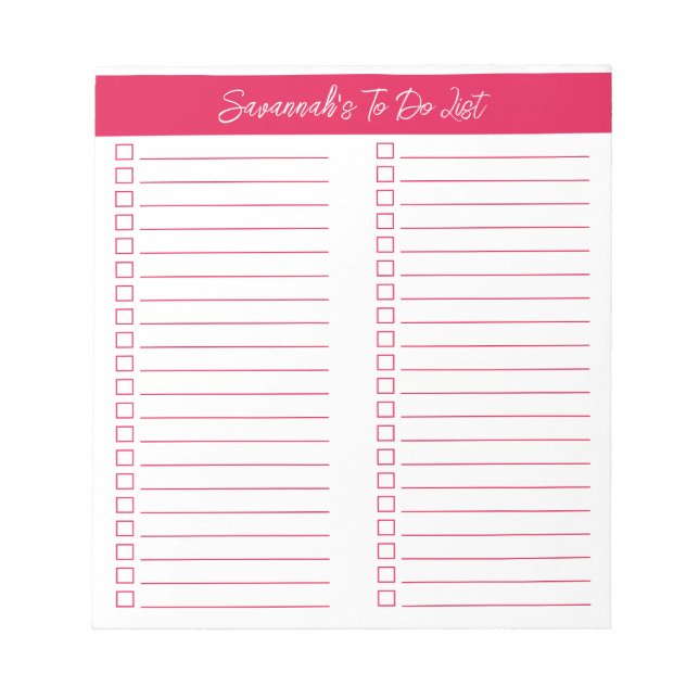 Script Modern Cherry Red Two Column Checklist Notizblock (Vorderseite)