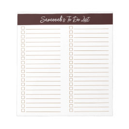 Script Modern Chocolate Brown Two Column Checklist Notizblock
