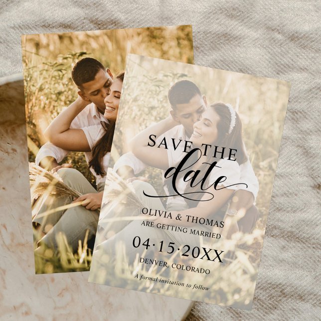 Script Modern Couple Foto Overlay Boho Wedding Save The Date (Von Creator hochgeladen)