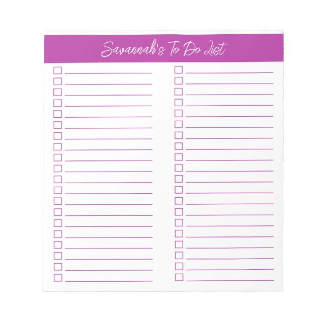 Script Modern Dark Pink Two Column Checklist Notizblock (Vorderseite)