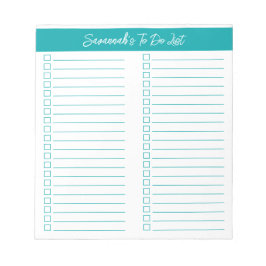 Script Modern Elegant Teal Two Column Checklist Notizblock
