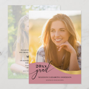 Script Modern Form Foto Rose Gold Abschluss Einladung