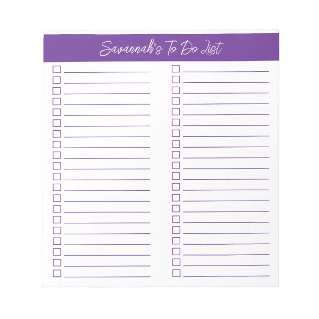 Script Modern Purple Two Column Checklist Notizblock (Vorderseite)