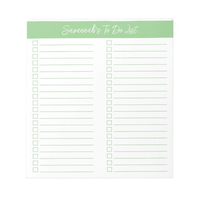 Script Modern Sage Green Two Column Checklist Notizblock (Vorderseite)