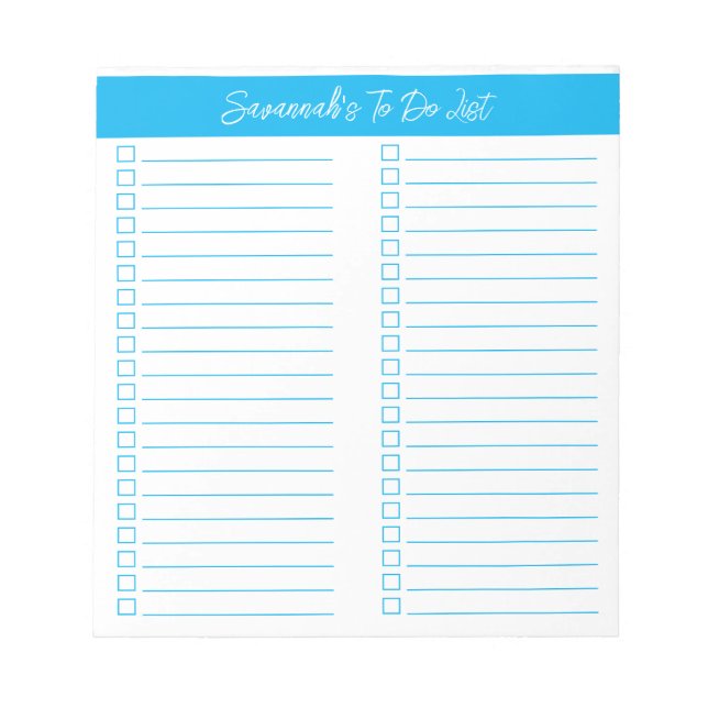 Script Modern Sky Blue Two Column Checklist Notizblock (Vorderseite)