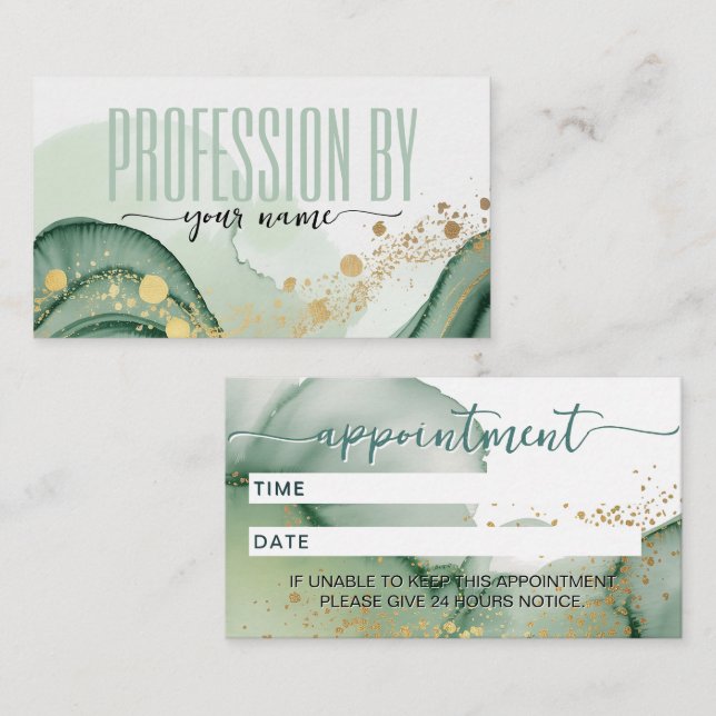 Script Modern watercolor Sage green and gold Terminkarte (Vorne/Hinten)