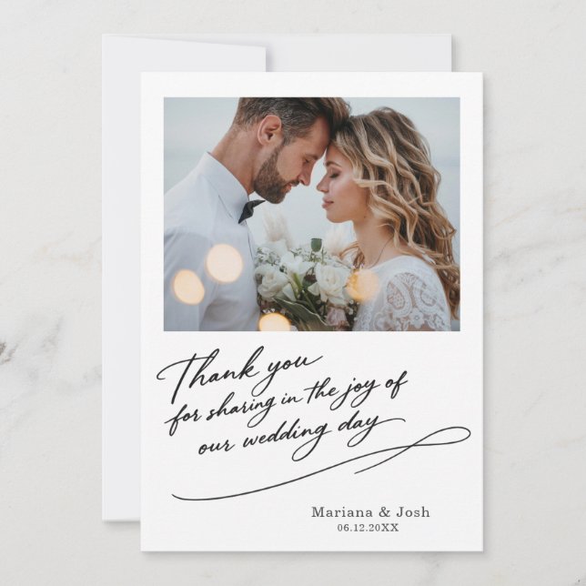 Script Modern Wedding 2 Photos Thank You Card Dankeskarte (Vorderseite)