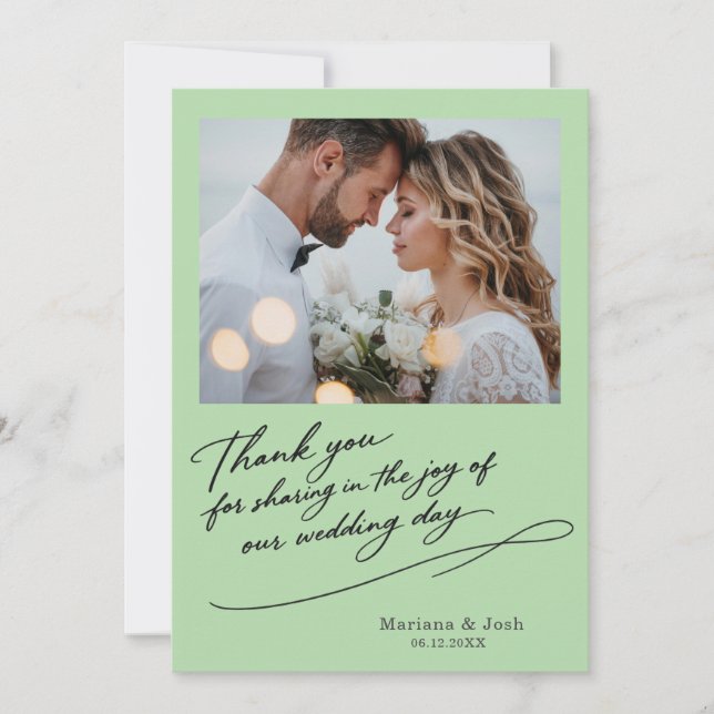 Script Modern Wedding 2 Photos Thank You Card Dankeskarte (Vorderseite)