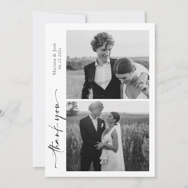 Script Modern Wedding 2 Photos Thank You Card Dankeskarte (Vorderseite)