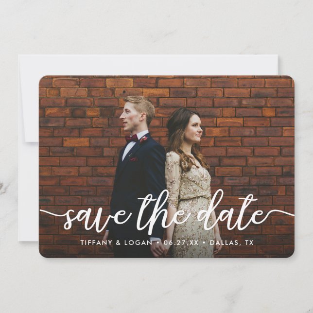 Script Modern Wedding Marble Foto Save the Date (Vorderseite)