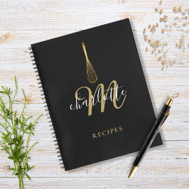 Script Monogram Black Gold Whisk Rezept Notizbuch