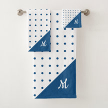 Script Monogram Blue auf White Polka Dot Pattern