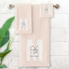 Script Monogram Blush Pink Moderne Chic Signatur Badhandtuch Set