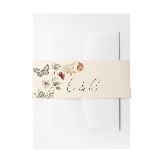 Script Monogram Boho Wildblume Wedding Einladungsbanderole (Vorderseite Beispiel)