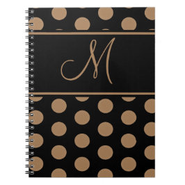 Script Monogram Brown Polka Dots auf Schwarz Notizblock