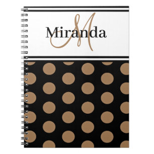 Script Monogram Brown Polka Dots Schwarz-weiß Notizblock