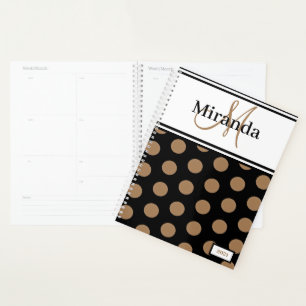 Script Monogram Brown Polka Dots Schwarz-weiß Planer