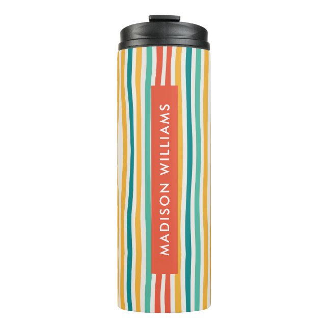 Script Monogram farbige Linien Thermal Tumbler Thermosbecher (Vorderseite)