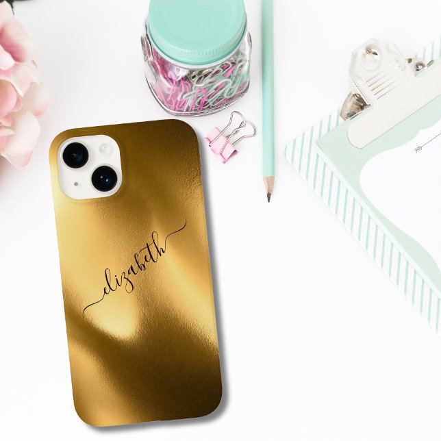 Script Monogram Gold Foil Muster Glam Trendy Case-Mate iPhone Hülle (Monogrammed Script Gold Foil iPhone Case)