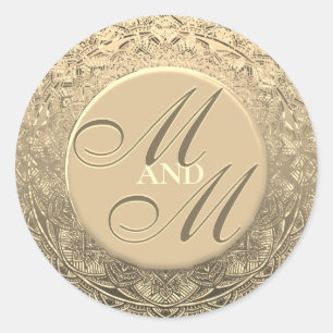 Script Monogram Gold Siegel Runder Aufkleber