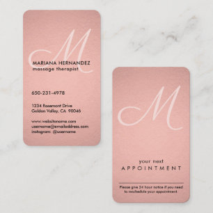 Script Monogram Imitate Rose Gold Foil Rosa Vertik Terminkarte