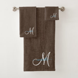 Script Monogram Imitats Linen Dark Brown Badhandtuch Set