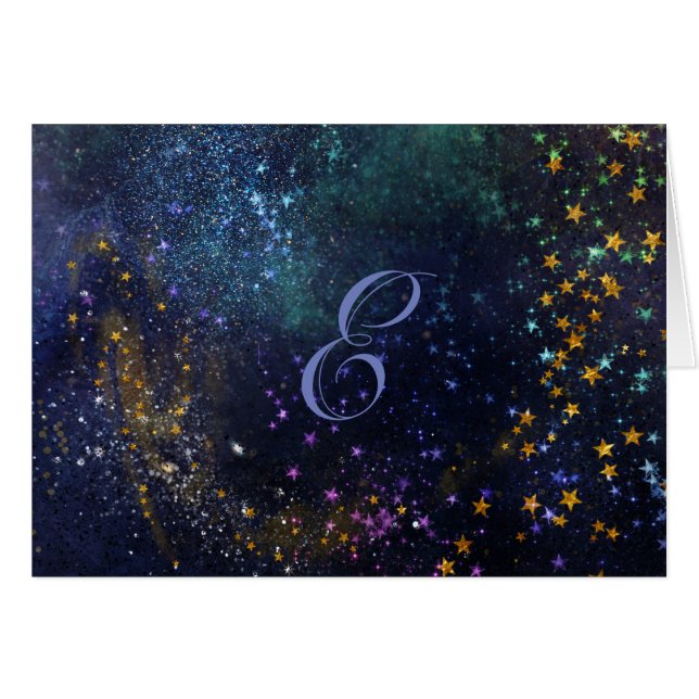 Script Monogram Mitteilungskarten-Starry Night (Vorderseite (Horizontal))