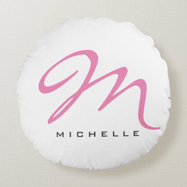 Script Monogram Pink Calligrafy Your Name Gift Rundes Kissen (Vorderseite)