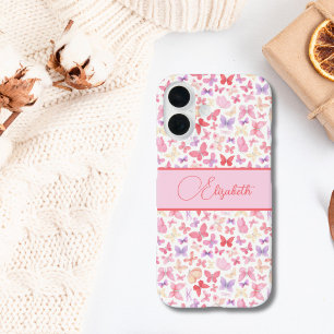 Script Monogram Pink Lila Gelbe Schmetterlinge iPhone 16 Hülle