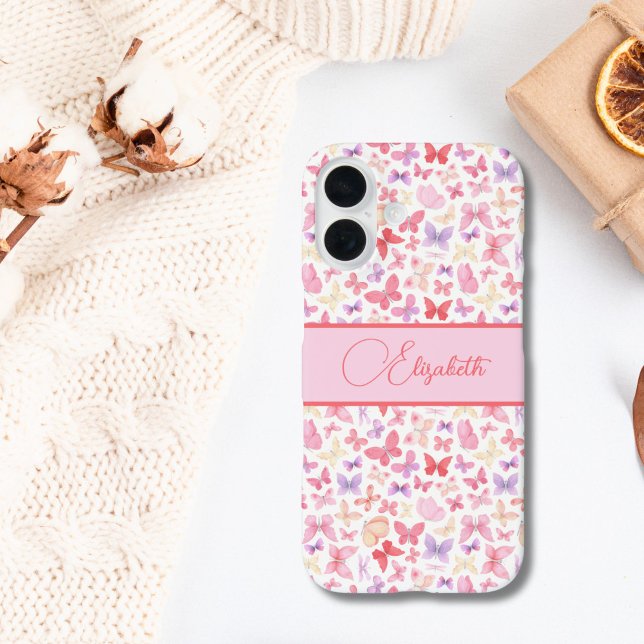 Script Monogram Pink Lila Gelbe Schmetterlinge Case-Mate iPhone Hülle (Pink purple butterflies Monogrammed Script Name, iPhone case. Available in all current iPhone models)