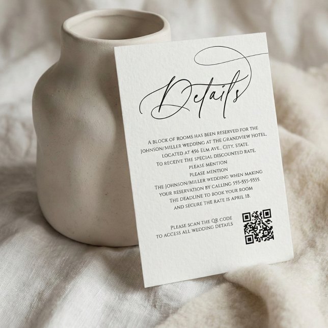 Script Monogram Wedding Details White QR Code Begleitkarte (Von Creator hochgeladen)