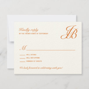 Script Monogram Wedding RSVP Card (Orange) Karte
