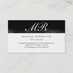 Script Monogram White Black Pattern Business Card Visitenkarte