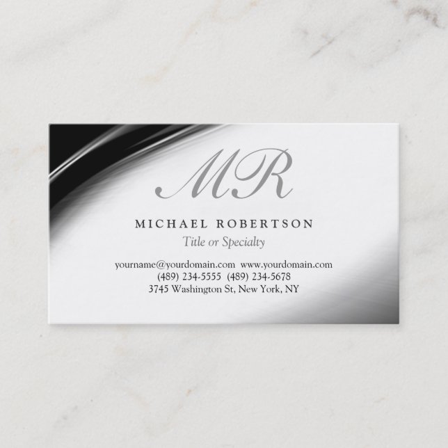 Script Monogram White Black Pattern Business Card Visitenkarte (Vorderseite)
