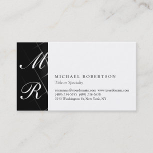 Script Monogram White Black Pattern Business Card Visitenkarte