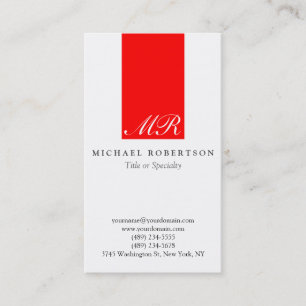 Script Monogram White Red Clean Business Card Visitenkarte