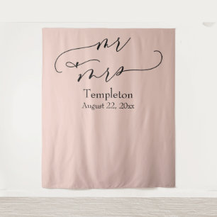 Script Mr & Mrs Simple Blush Foto Hintergrund Wandteppich